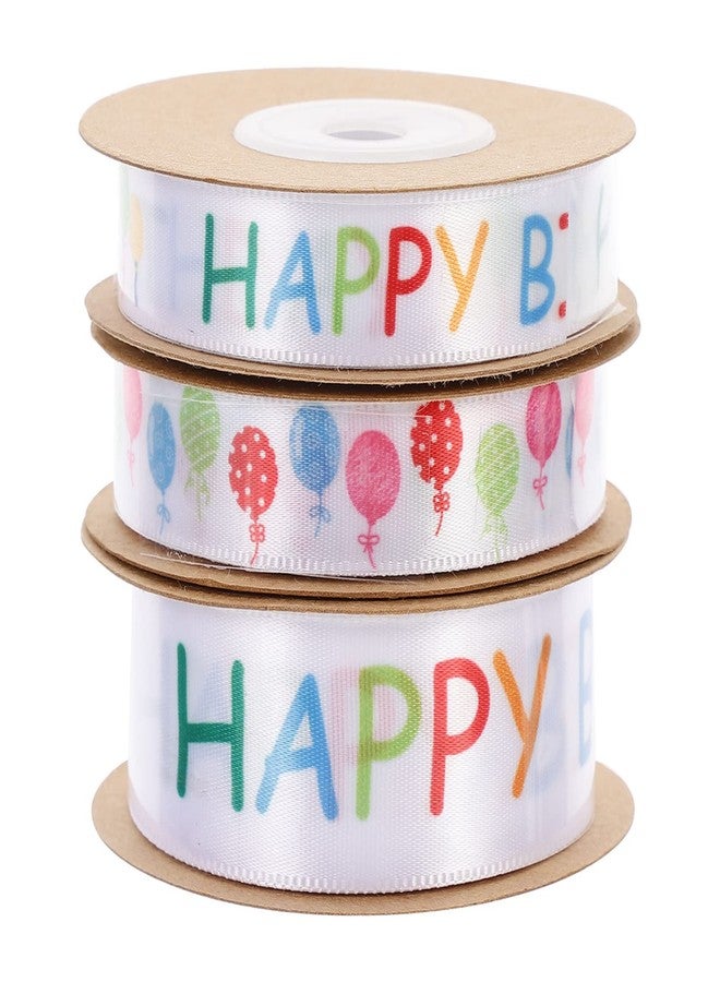 Amosfun Birthday Ribbons 3 Rolls 30 Yards Each Wired Satin Ribbon for Wrapping Curling and Party Decorations DIY Bow Knots Hair Bands - Image 1